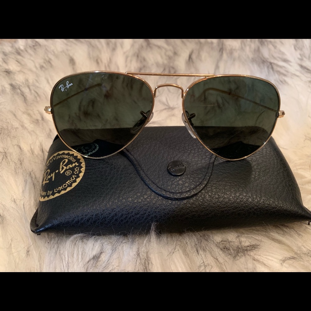 Women’s small frame black and gold ray bans